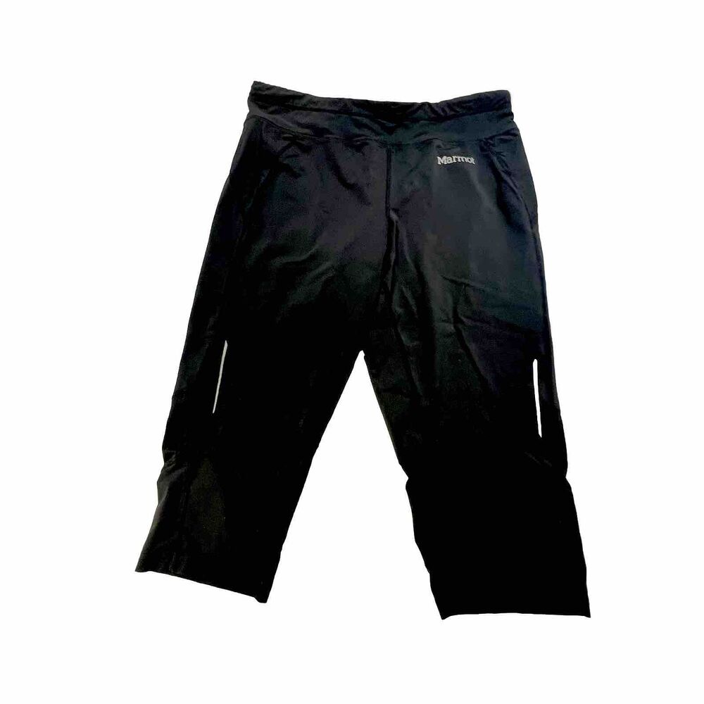 Marmot Womens Black Capris Drawstring Waist Reflective Strips on Legs Size M